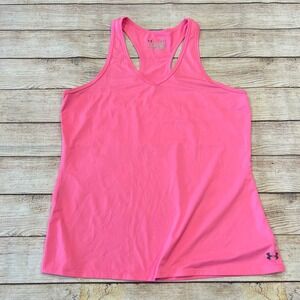 Under Armour Heatgear Pink Racerback Tank Top‎ Women's LG Fitted Athletic